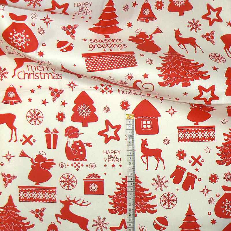 0943D Bavlněná látka plátno 140x55cm merry christmas červené na bílé