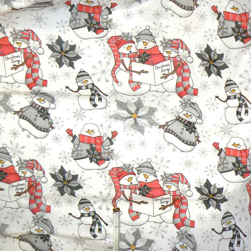 01089 Vánoce 2023 Bavlněná látka plátno 40x79cm sněhuláci christmas song