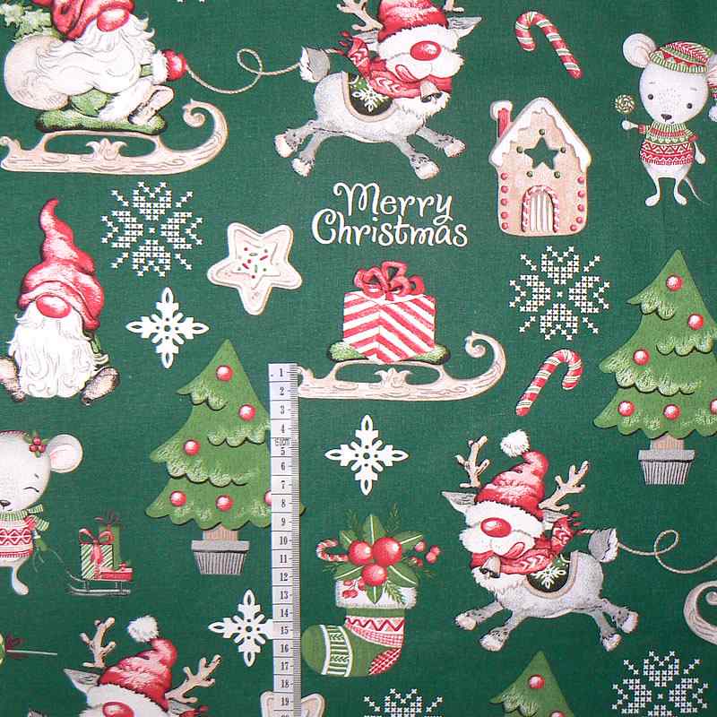 6C193 Bavlněná látka plátno 40x40cm merry christmas zelená