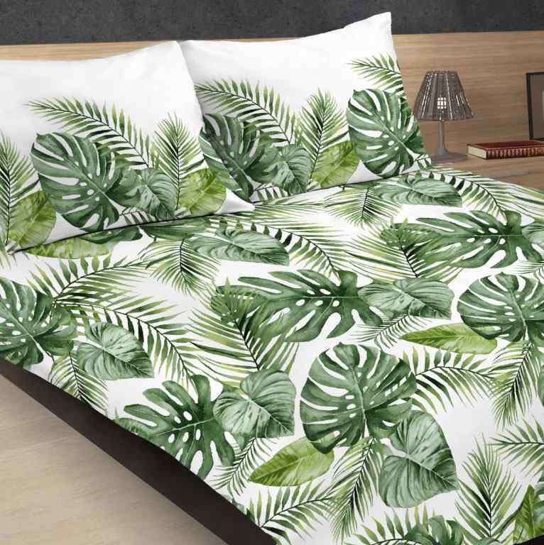 6I8 Bavlněný satén látka 71x180cm monstera listy zelené (viz polštář) zbytek na patchwork