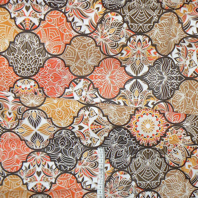 6K75 Bavlněná látka prostřih 86x44cm oranžovohnědá vzor zbytek na patchwork
