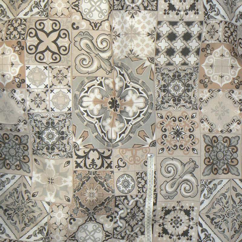 6K224 Bavlněná (režná) látka 75x100cm béžová ornament zbytek na patchwork