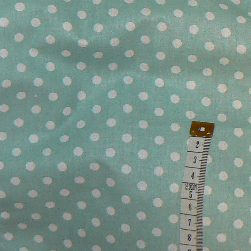 6L186 Bavlněná látka 50x18cm puntíky bílotyrkysová zbytek na patchwork