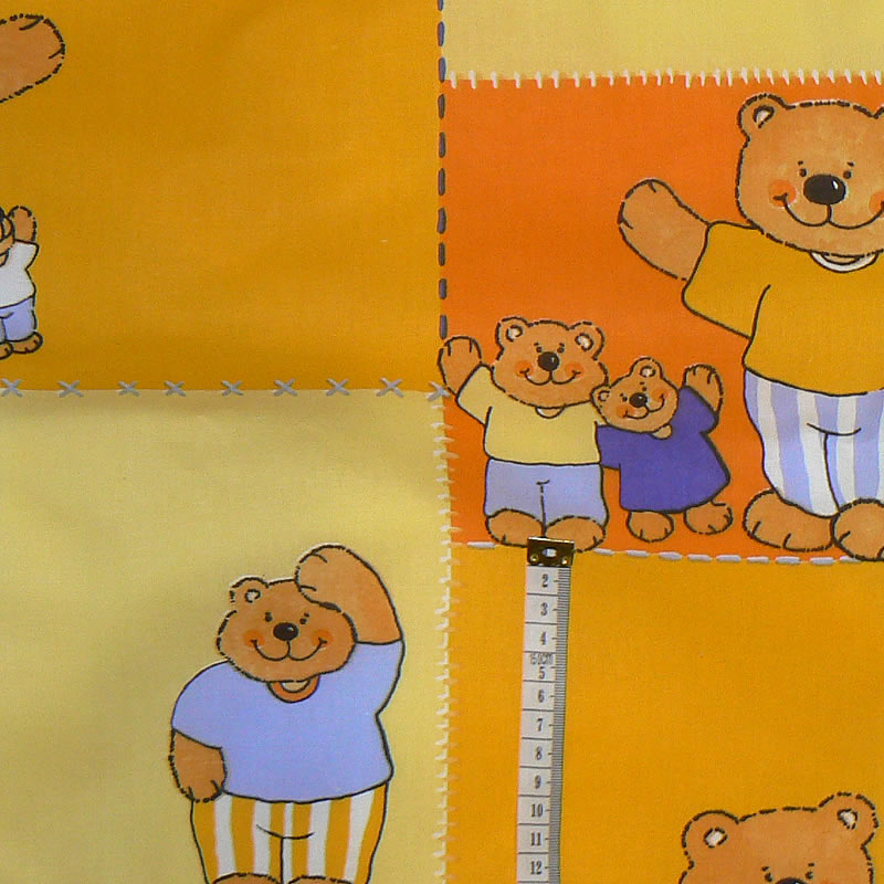 6M110 Bavlněná látka 43x30cm medvídci oranžovomodrá zbytek na patchwork
