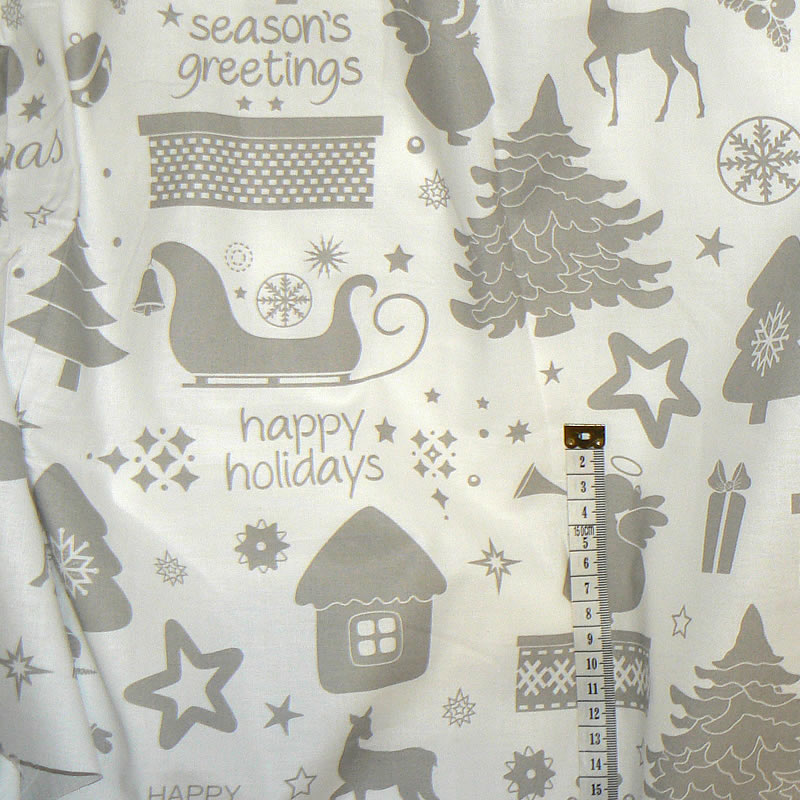 6O38 Bavlněná látka 42x78cm happy holiday šedá na bílé zbytek na patchwork