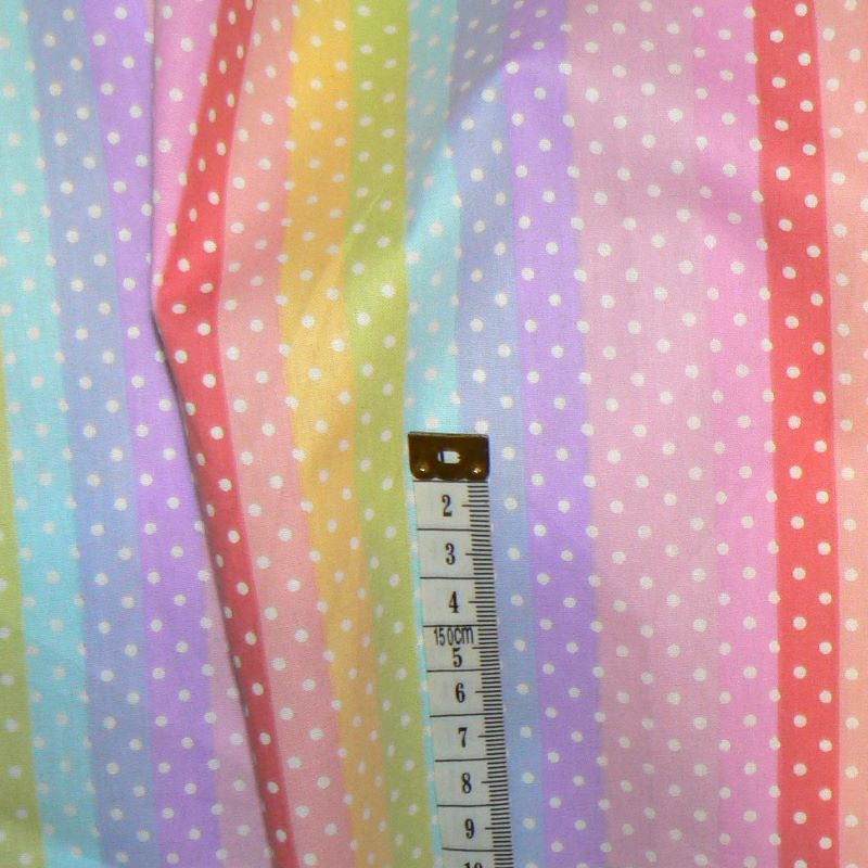 6O109 Bavlněná látka plátno 19x68cm barevné proužky puntíky zbytek na patchwork