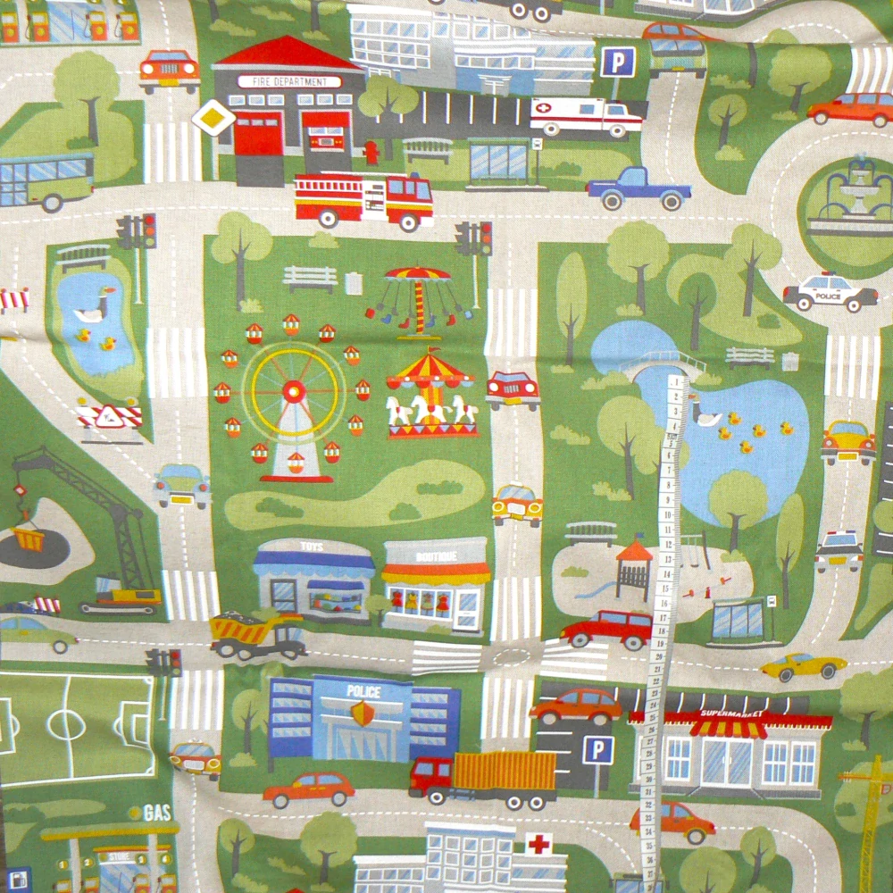 6O130 Bavlněná směsová režná látka 100x140cm město 180g/m2 zbytek na patchwork