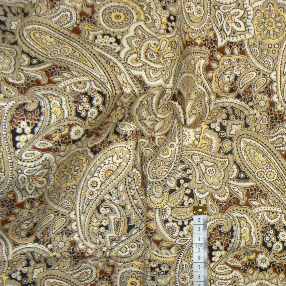 6O206 Bavlněná látka 50x110cm paisley zlatohnědá zbytek na patchwork