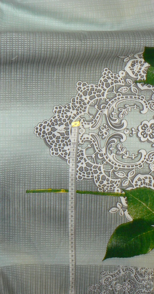 6P23 Bavlněná látka 240x33cm mint šedá květ zbytek na patchwork