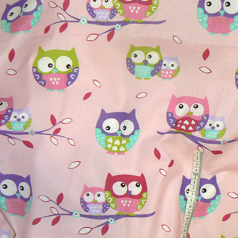 6U36 Bavlněná látka 30x160cm sovičky na růžové zbytek na patchwork