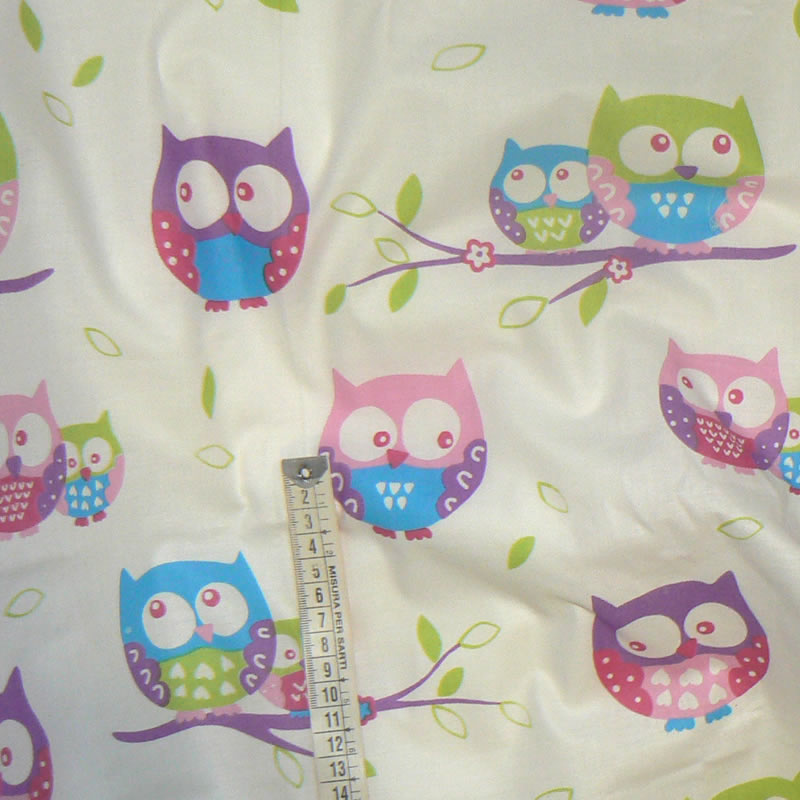 6U35 Bavlněná látka 34x134cm sovičky na bílé zbytek na patchwork