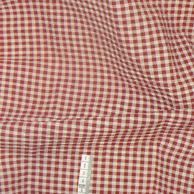 7E55 Bavlněný krep látka 28x51cm béžovovínová kostička zbytek na patchwork
