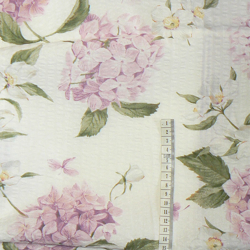 7E73 Bavlněný krep látka 204x29cm hortenzie na bílé zbytek na patchwork