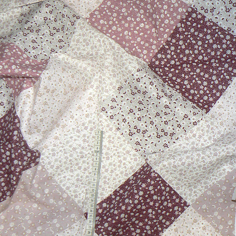 7F206 Bavlněná látka plátno 45x100cm kvítky vínová šedá zbytek na patchwork