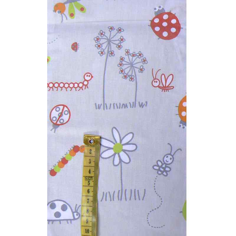 Bavlněná látka 102x12cm berušky na šedé zbytek na patchwork (1P66)
