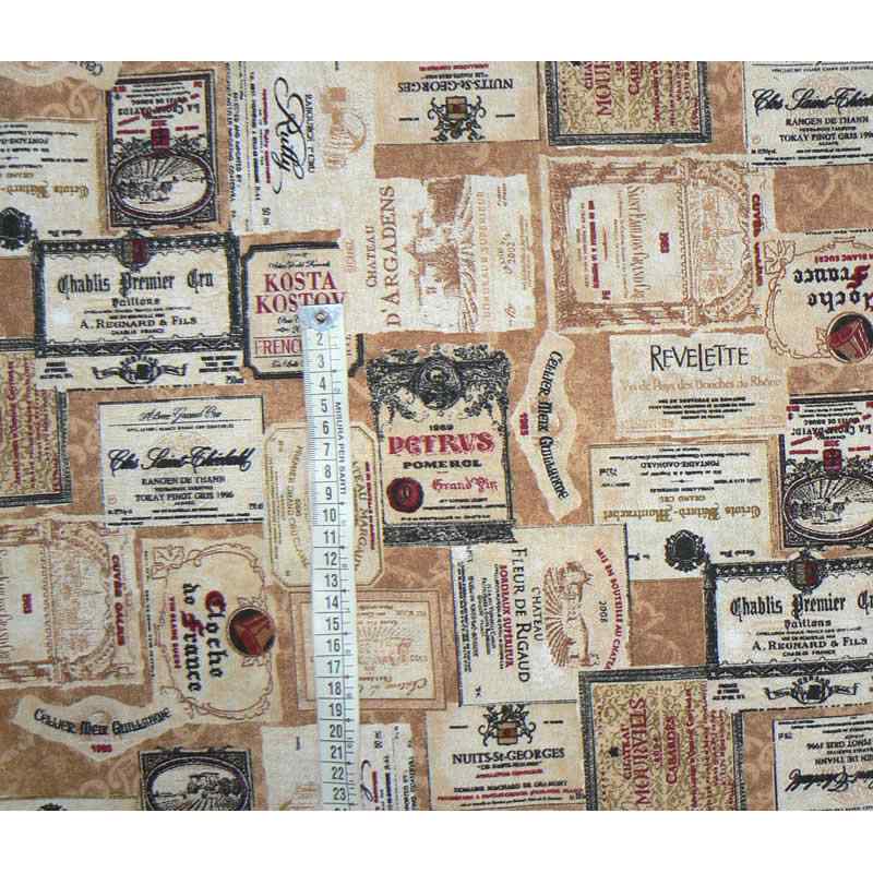 Balněná (režná) látka 22x96cm etikety zbytek na patchwork (1Q37)