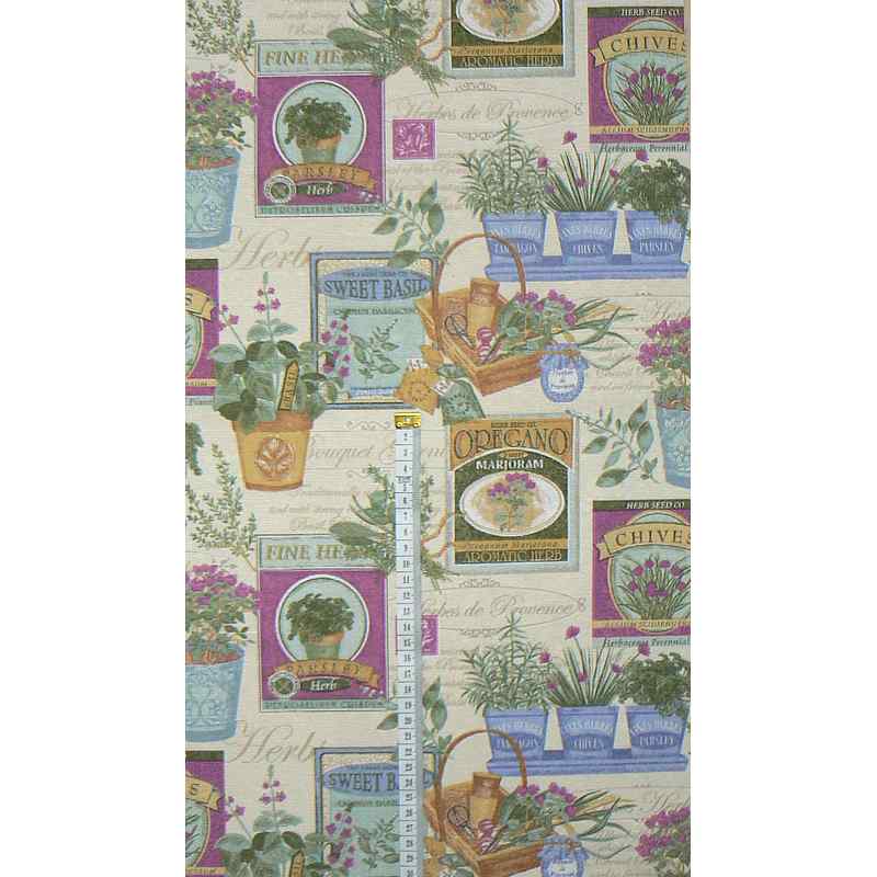 Bavlněná látka bylinky zelená 120x32cm zbytek na patchwork (1R60)