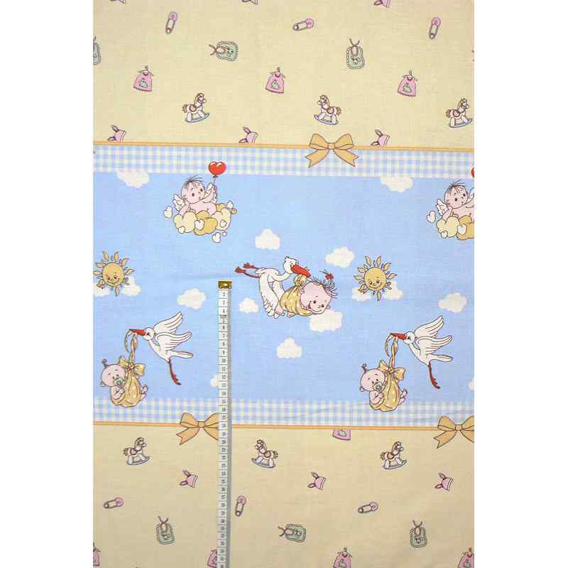 Bavlněná látka baby modrožlutá 70x47cm zbytek na patchwork (1R101)