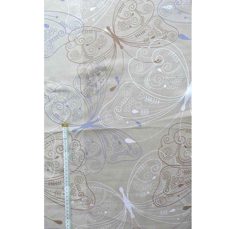 Bavlněný satén látka 40x80cm béžovomodrá motýl vhodná na patchwork (1t96)