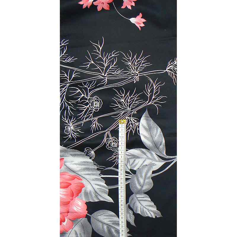 Bavlněný satén látka 280x26cm černá květiny (1T122)