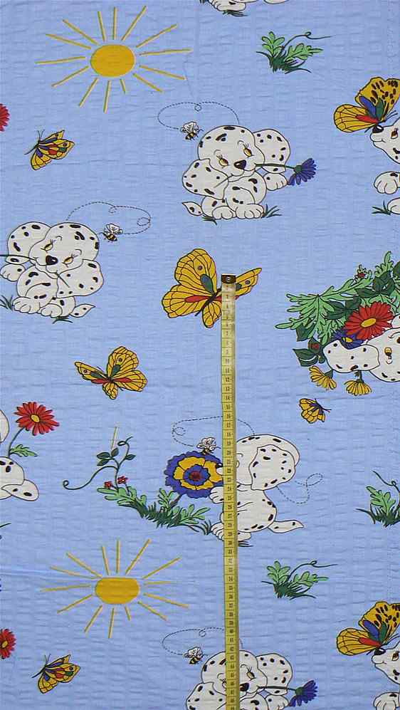 Bavlněný krep látka pejsci na modré 76x43cm patchwork (T68)