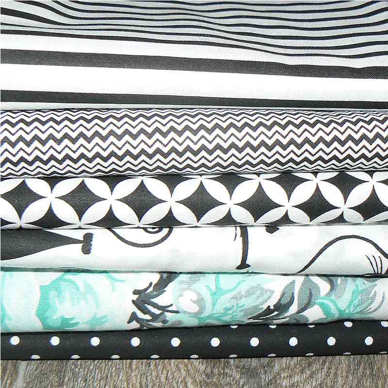 BA3 Balíček bavlněných látek 6ks 40x79cm balíček na patchwork černobílá