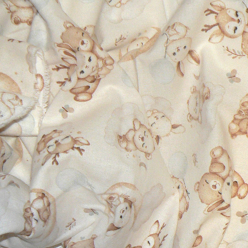 7E34 II.jakost Bavlněný flanel látka 70x160cm zvířátka měsíčky krémová