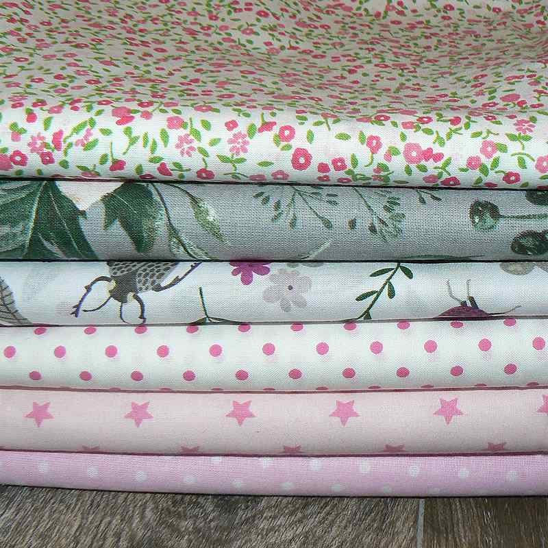 BA6 Balíček bavlněných látek 6ks 40x79cm garden růžová balíček na patchwork