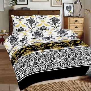 5N16 SLEVA 30% Bavlněný flanel látka 53x75cm žlutočerná vzor (foto viz polštář)zbytek na patchwork