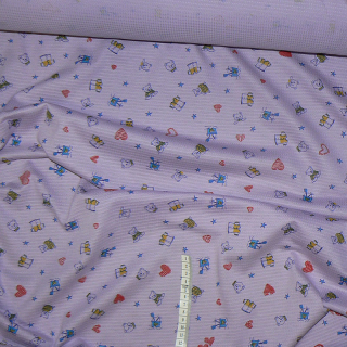 VAFUP3 Bavlněný vaflový úplet 40x85cm fialková medvídci vzor vhodné na oděvy