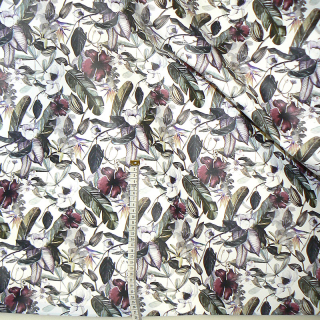 VK69 Vzorovaná koženka zbytek 30x69cm koženka peříčka květy ibišky