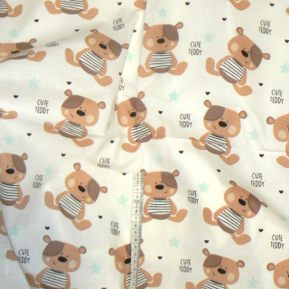 7G134 Bavlněná látka plátno 70x28cm medvídek cute teddy mint/bílá zbytek na patchwork