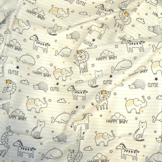 7G150 II.jakost Bavlněná látka plátno 160x100cm cute/happy baby zvířátka zbytek na patchwork