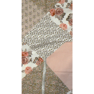 7M89 Bavlněná látka 77x32cm kvítky šedovínová na bílé zbytek na patchwork